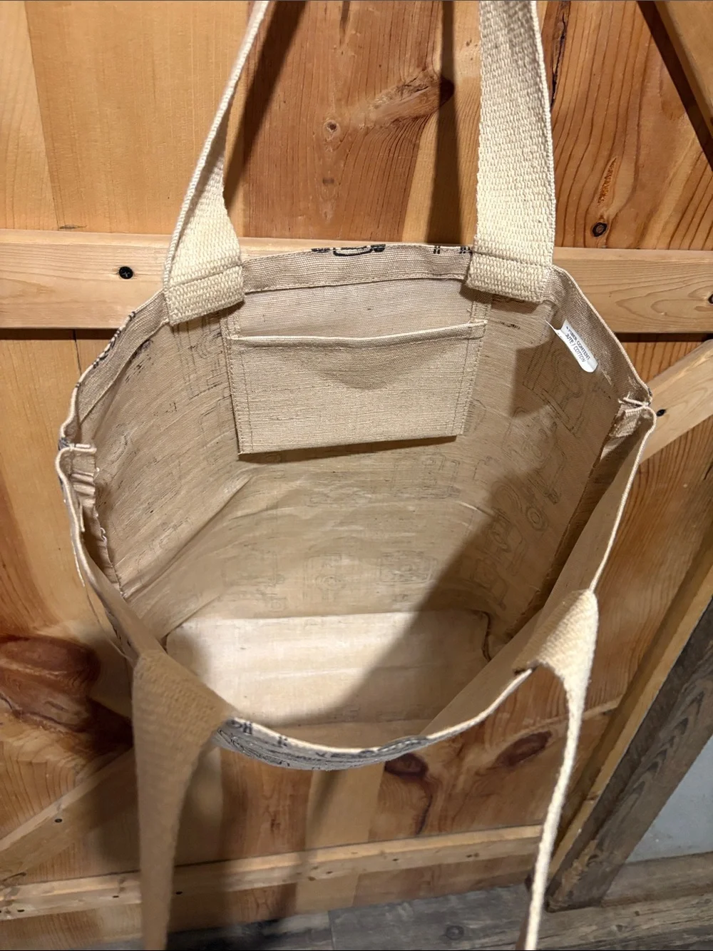 Retro Camera Print Canvas Tote in Beige and Black